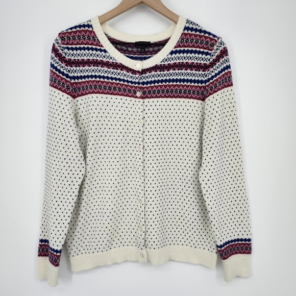 Talbots Womens Lambswool Blend Sweater Size L Colorful Nordic Birdseye Ski Aspen - Picture 2 of 7